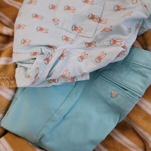 Gymboree  Blue Bunny Print Shirt and Teal Pants Set SIZE: 4T
